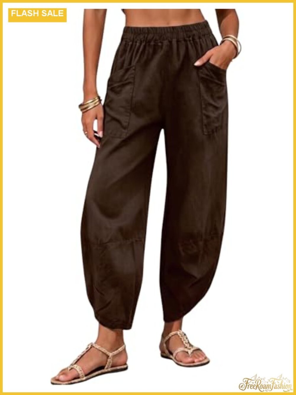 Womens Harem Pants Cotton Linen Wide Leg Capri Lounge Travel